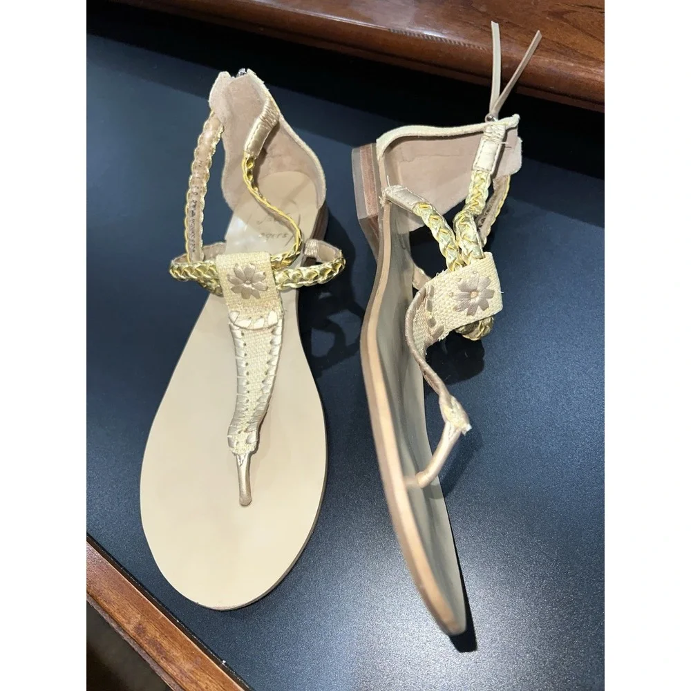 Jack Rogers Womens Sandal Jenna Gold Neutral Flat Size 9 Braided Thong Preppy